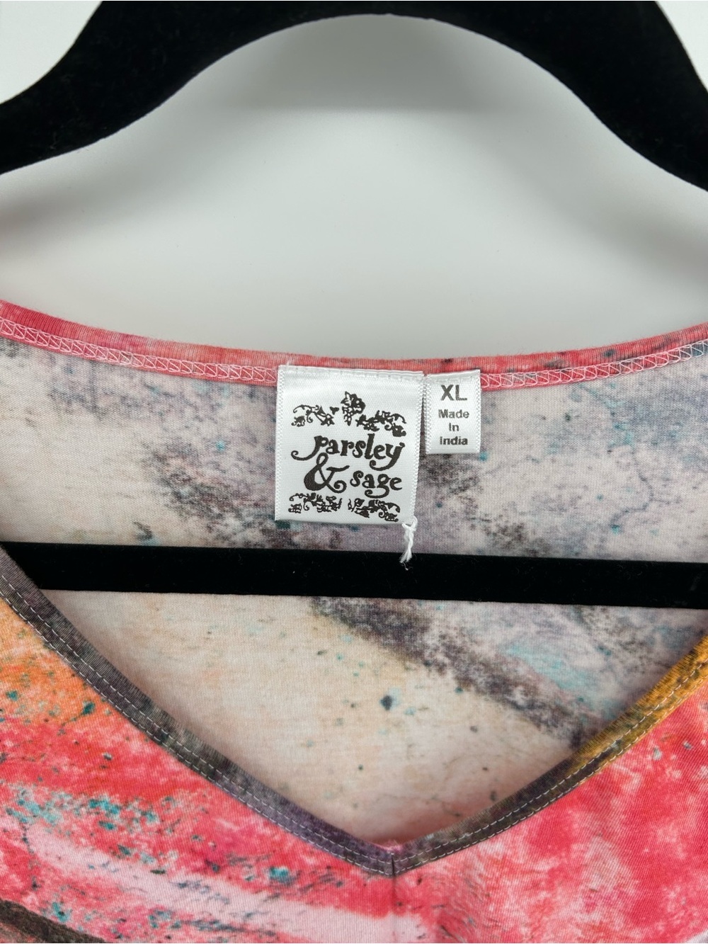 Parsley & Sage Top XL Abstract Art Print Tunic Lagenlook Artsy Boho 3/4 Sleeve - Picture 2 of 9